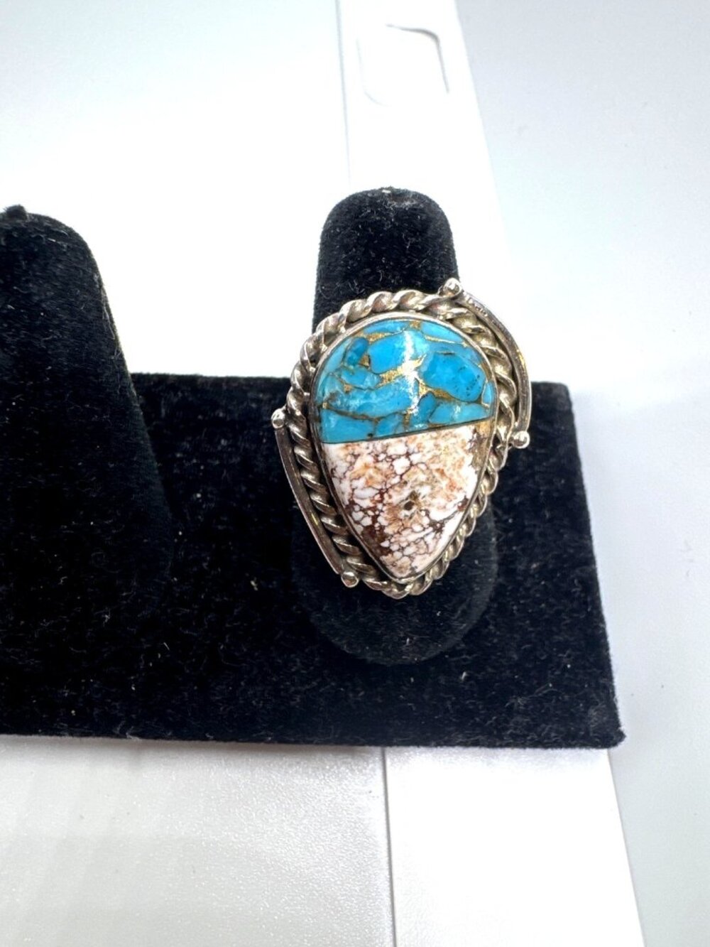 925 Sterling Silver Copper Turquoise Wild Horse Ring Size 6.5 Statement Boho